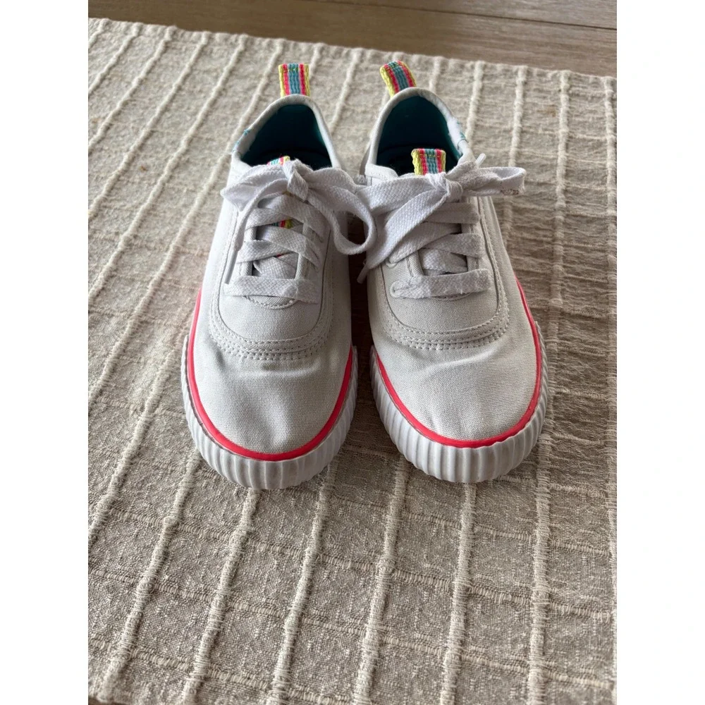 Keds Jump Kick Kids White Canvas Sneakers Rainbow Trim Pink Stripe Size 13M